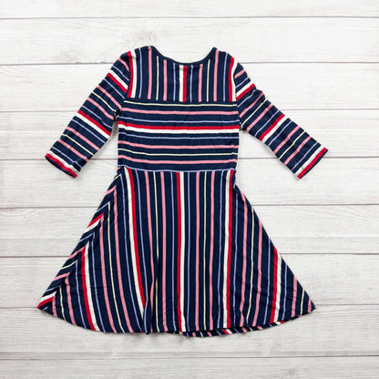 Tommy Hilfiger Girls Striped Dress Navy Pink Red 3/4 Sleeve Fit Flare 6X
