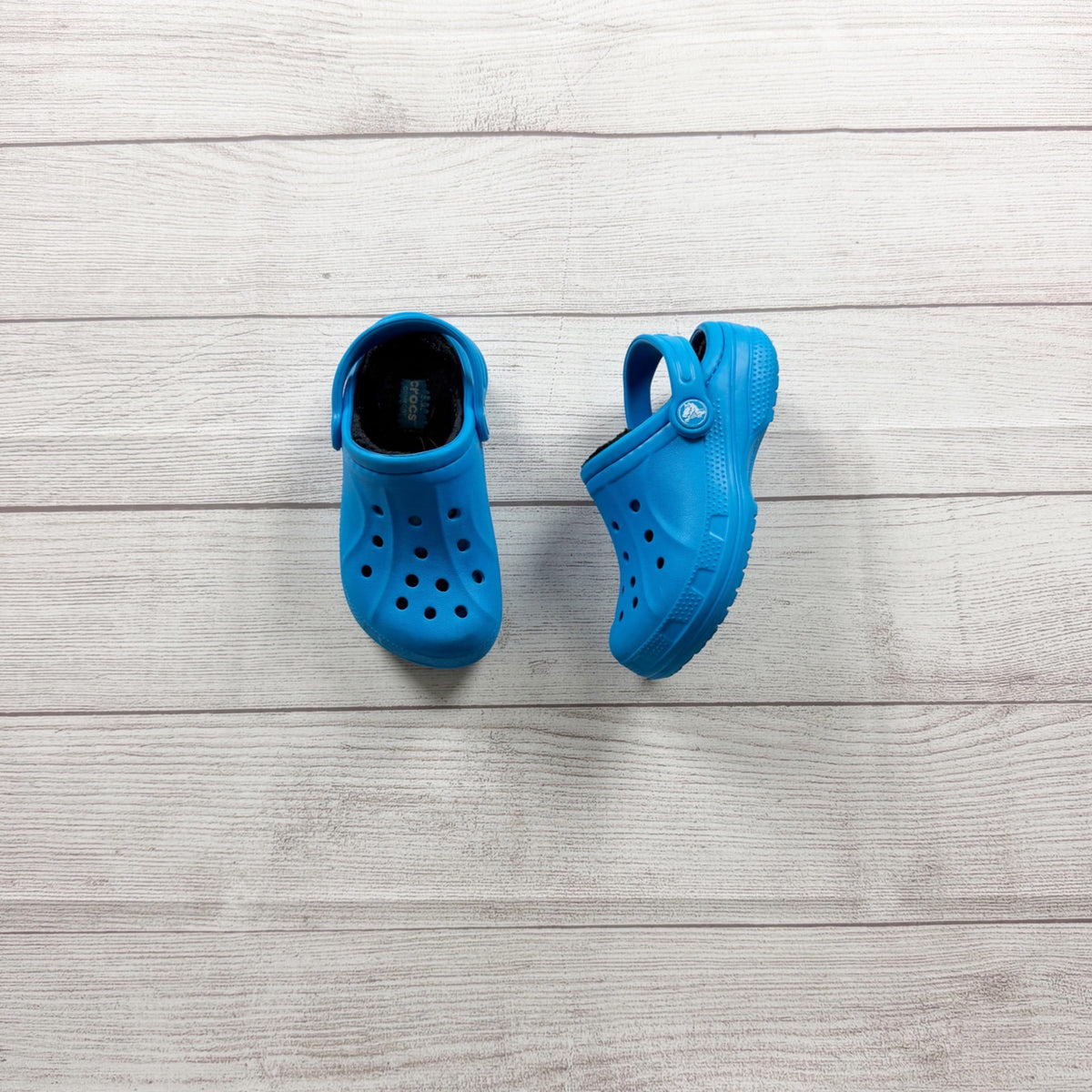 Crocs Kids Classic Clog Blue Slip On Shoes Cozy Fleece Lining US Kids 10 11
