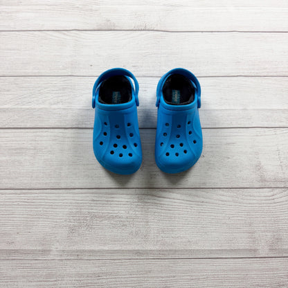 Crocs Kids Classic Clog Blue Slip On Shoes Cozy Fleece Lining US Kids 10 11