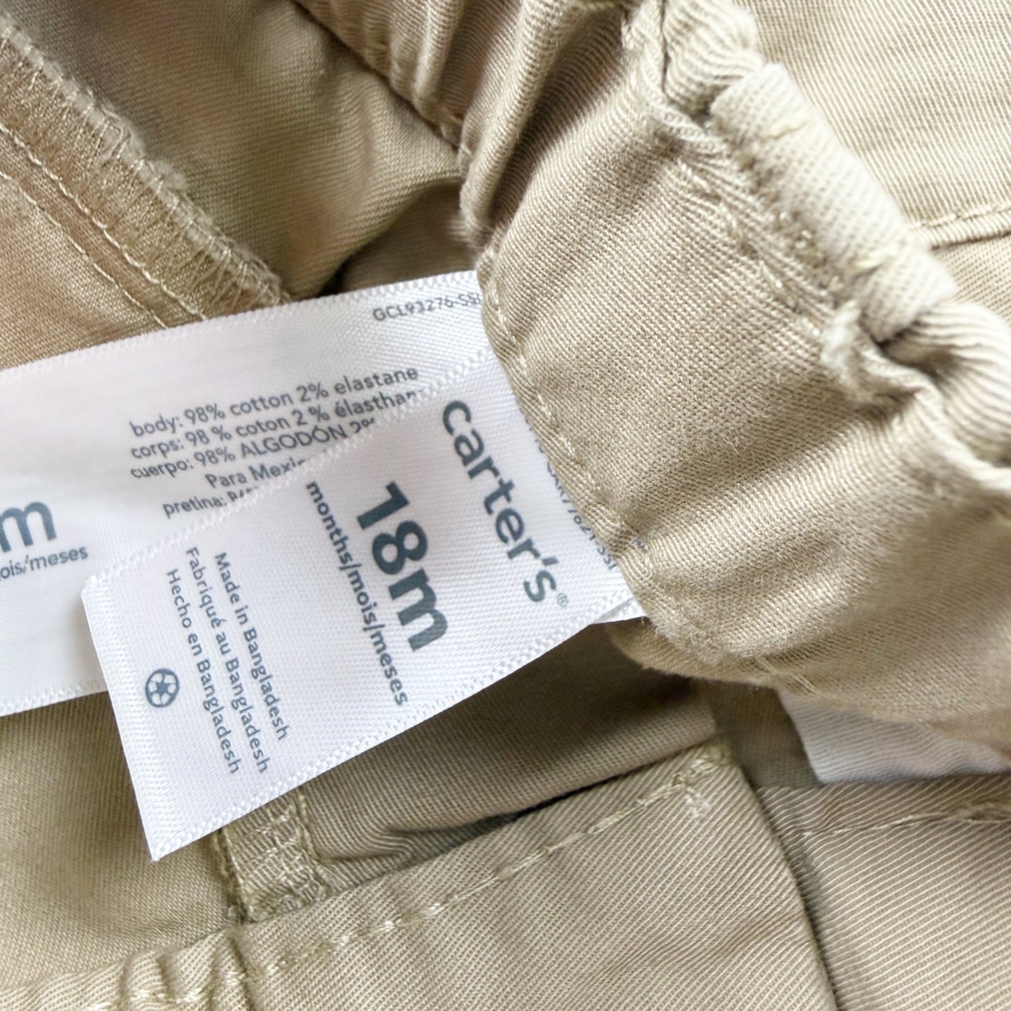 Carter's Baby Boy Khaki Pull On Pants Elastic Waist 12-18 Months