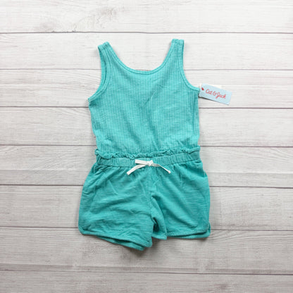 Cat & Jack Girls Teal Ribbed Tank Romper Elastic Waist Pockets NWT S 6-7