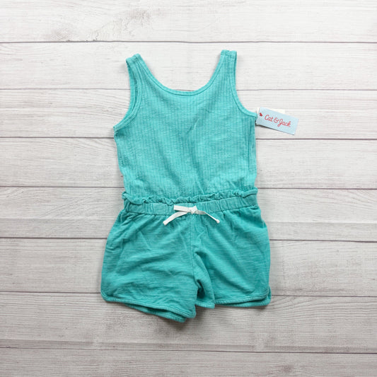 Cat & Jack Girls Teal Ribbed Tank Romper Elastic Waist Pockets NWT S 6-7