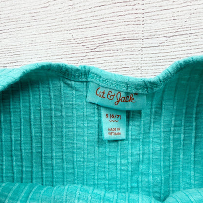 Cat & Jack Girls Teal Ribbed Tank Romper Elastic Waist Pockets NWT S 6-7