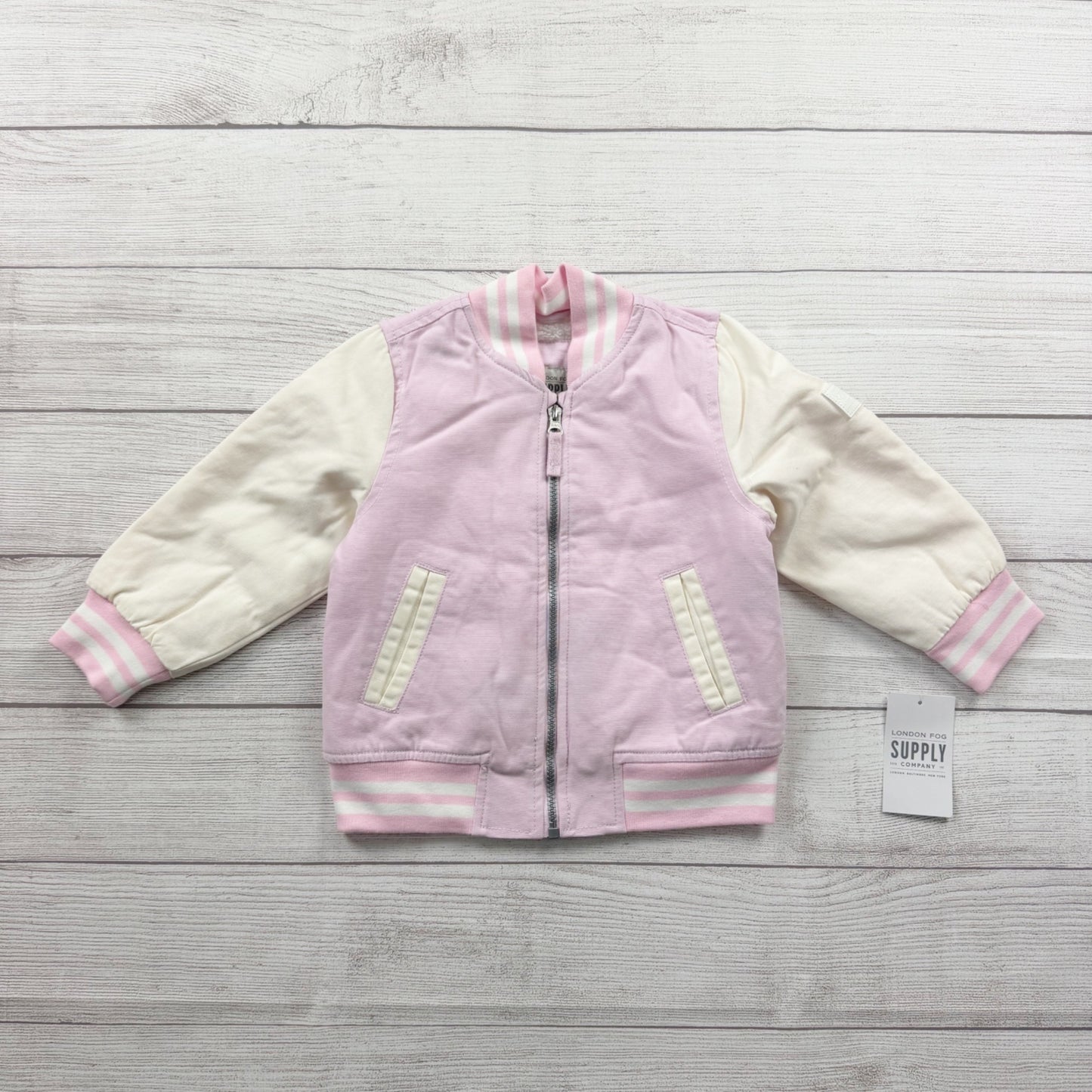 London Fog Toddler Girls Varsity Jacket Pink Sherpa Lined Bomber Zip Up 2T