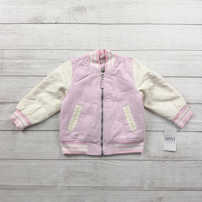 London Fog Toddler Girls Varsity Jacket Pink Sherpa Lined Bomber Zip Up 2T