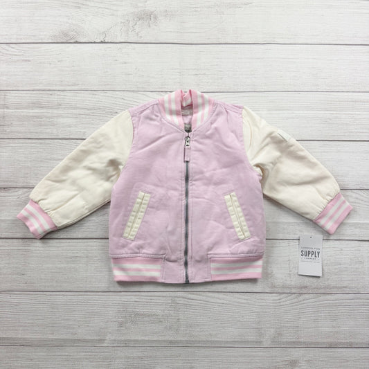 London Fog Toddler Girls Varsity Jacket Pink Sherpa Lined Bomber Zip Up 2T