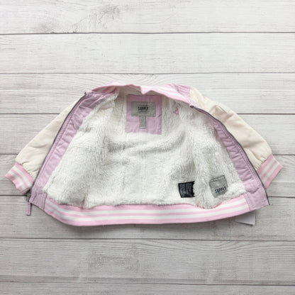 London Fog Toddler Girls Varsity Jacket Pink Sherpa Lined Bomber Zip Up 2T