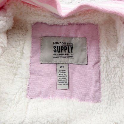 London Fog Toddler Girls Varsity Jacket Pink Sherpa Lined Bomber Zip Up 2T
