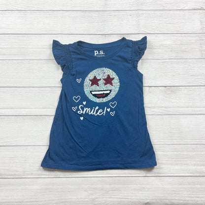 P.S. From Aeropostale Girls Blue Flip Sequin Emoji Smile T-Shirt 12
