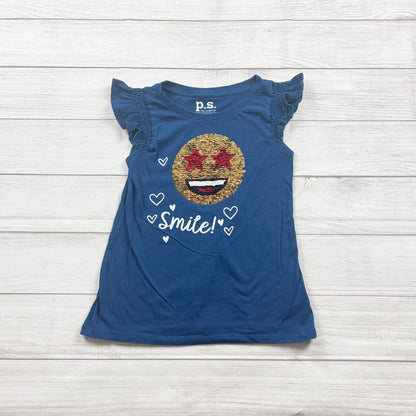 P.S. From Aeropostale Girls Blue Flip Sequin Emoji Smile T-Shirt 12