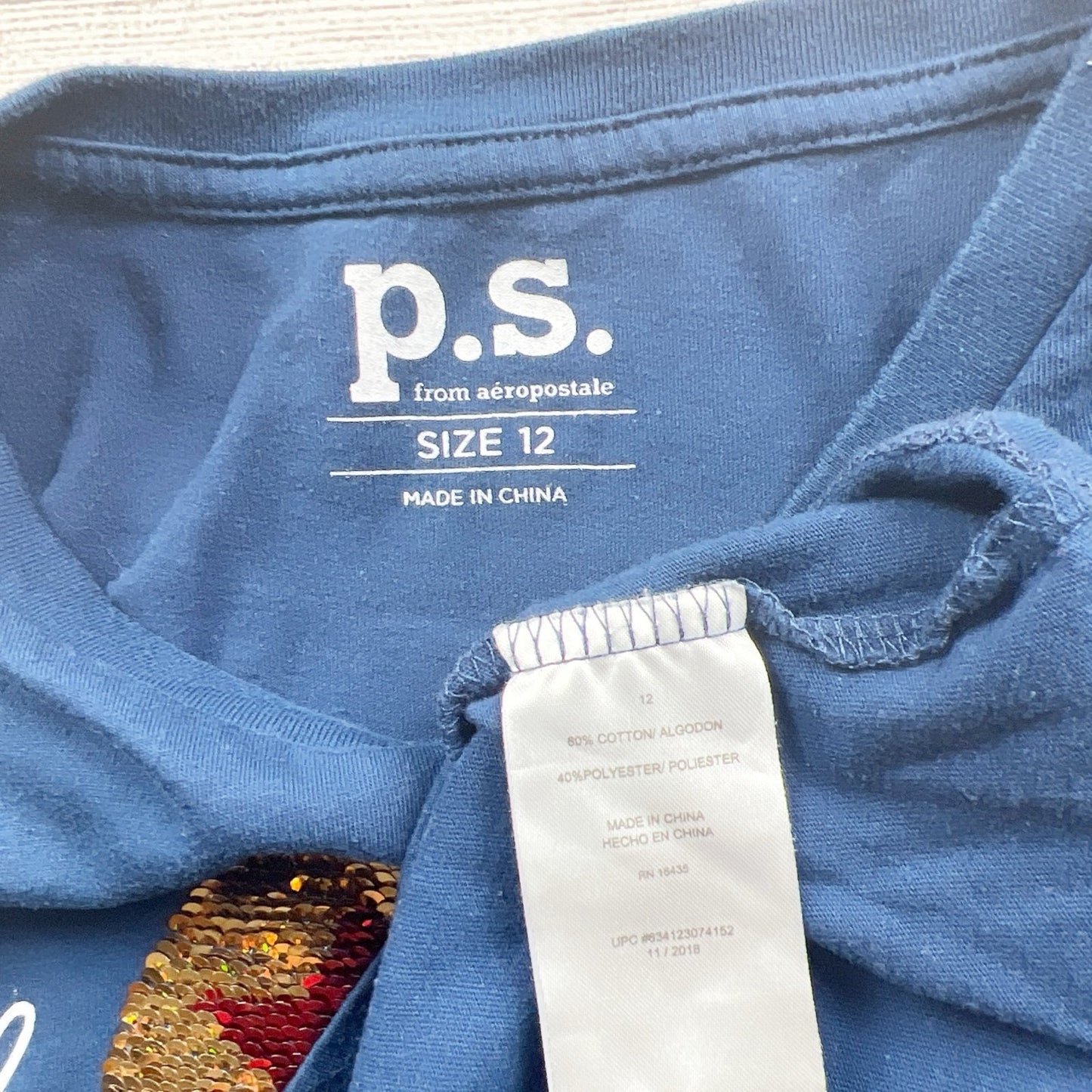 P.S. From Aeropostale Girls Blue Flip Sequin Emoji Smile T-Shirt 12
