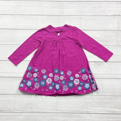 Tea Collection Girls Dress Long Sleeve Floral Border Print V-Neck Swing Dress 4