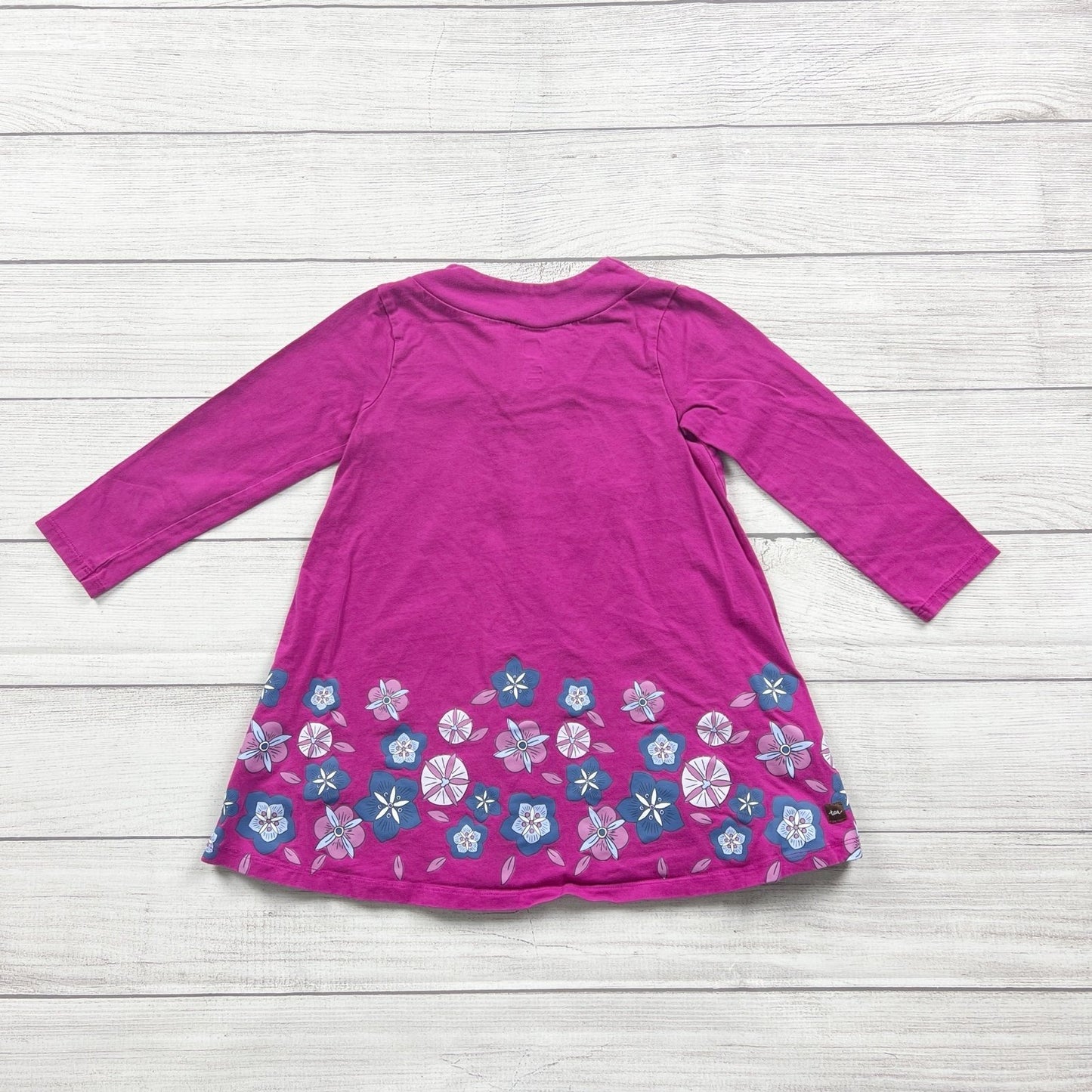 Tea Collection Girls Dress Long Sleeve Floral Border Print V-Neck Swing Dress 4