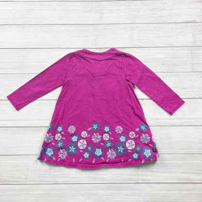 Tea Collection Girls Dress Long Sleeve Floral Border Print V-Neck Swing Dress 4