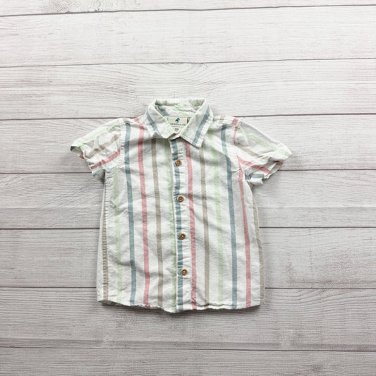 Caribbean Joe Kids Striped Button-Up Shirt 100% Cotton Short Sleeve Pastel 4T