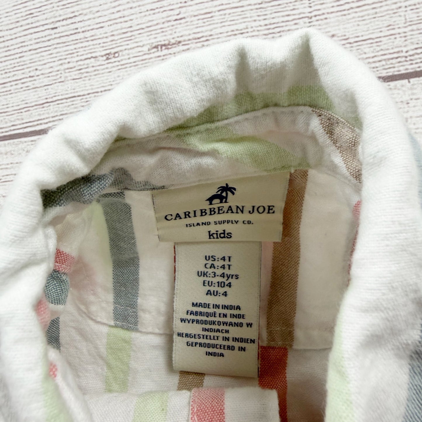 Caribbean Joe Kids Striped Button-Up Shirt 100% Cotton Short Sleeve Pastel 4T