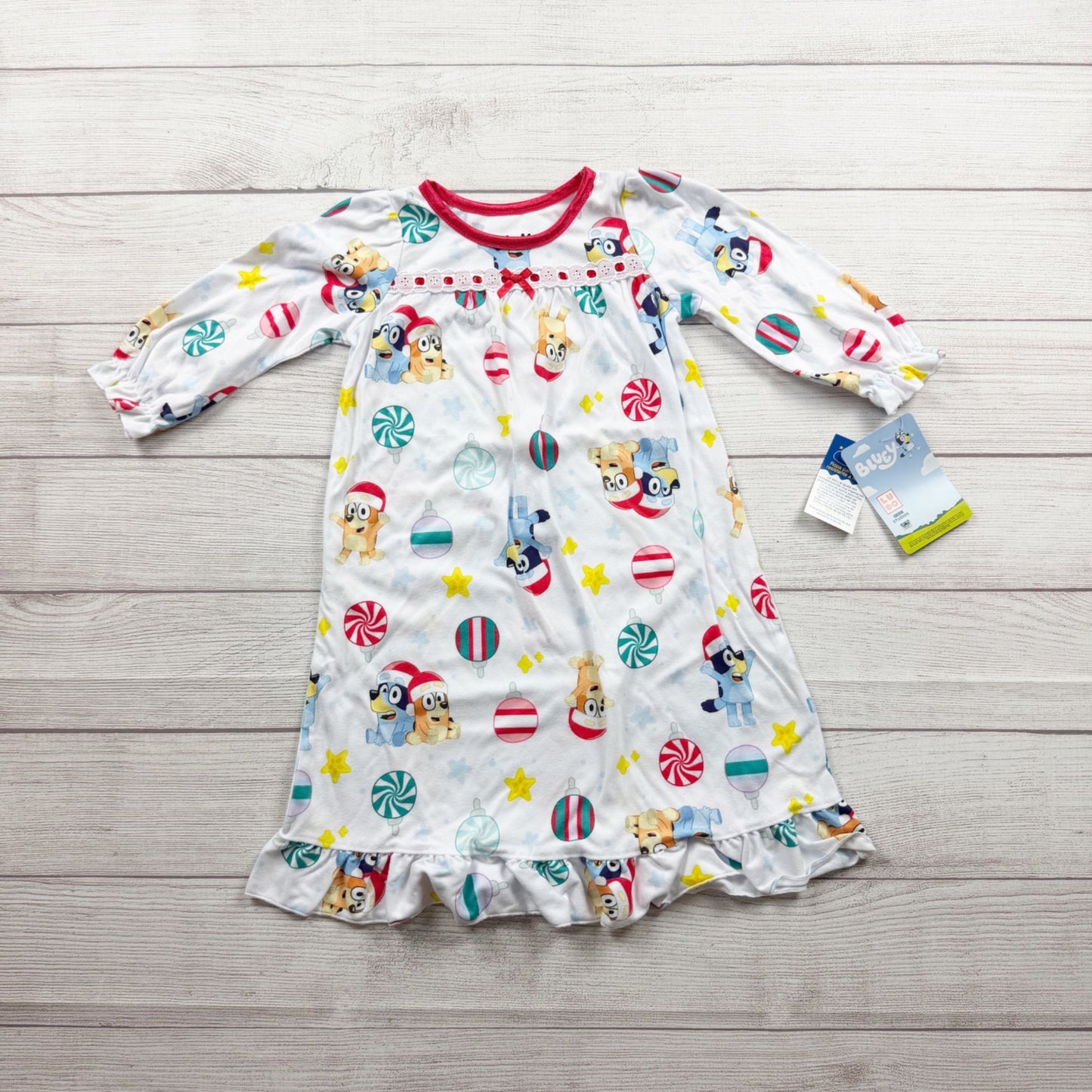 Bluey Toddler Girls Granny Christmas Nightgown Long Sleeve Pajamas NWT 2T