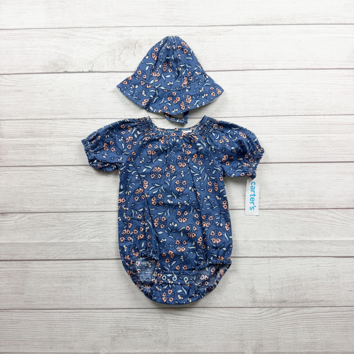 Carter's Girl Floral Bubble Romper Hat Set Lightweight Outfit NWT 12-18 Months