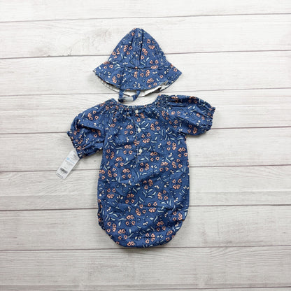 Carter's Girl Floral Bubble Romper Hat Set Lightweight Outfit NWT 12-18 Months