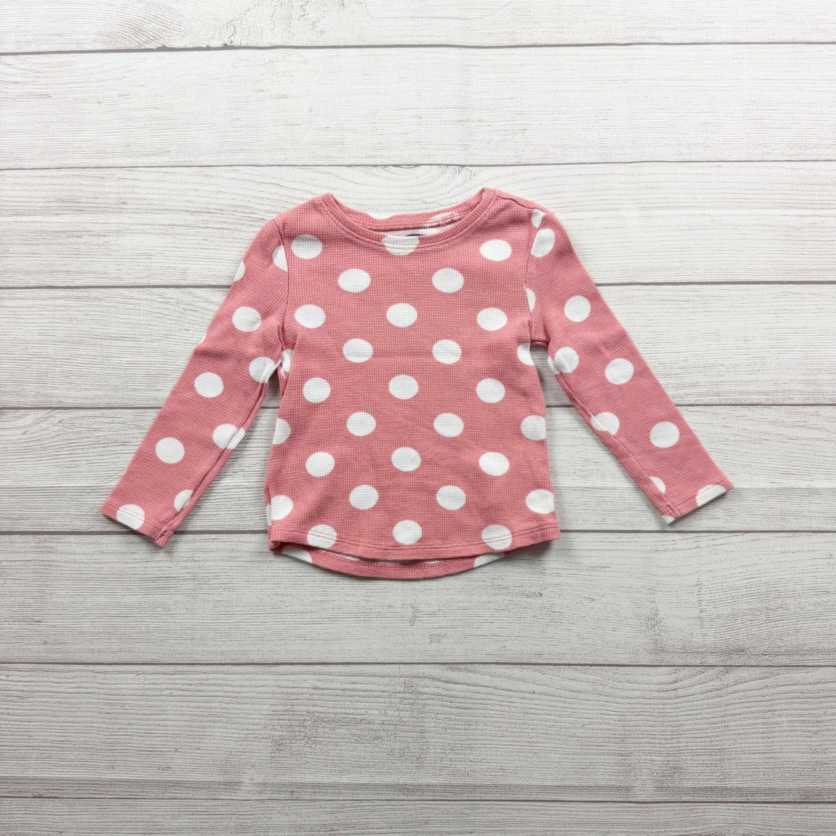 Old Navy Pink White Polka Dot Long Sleeve Shirt Toddler Girls 3T