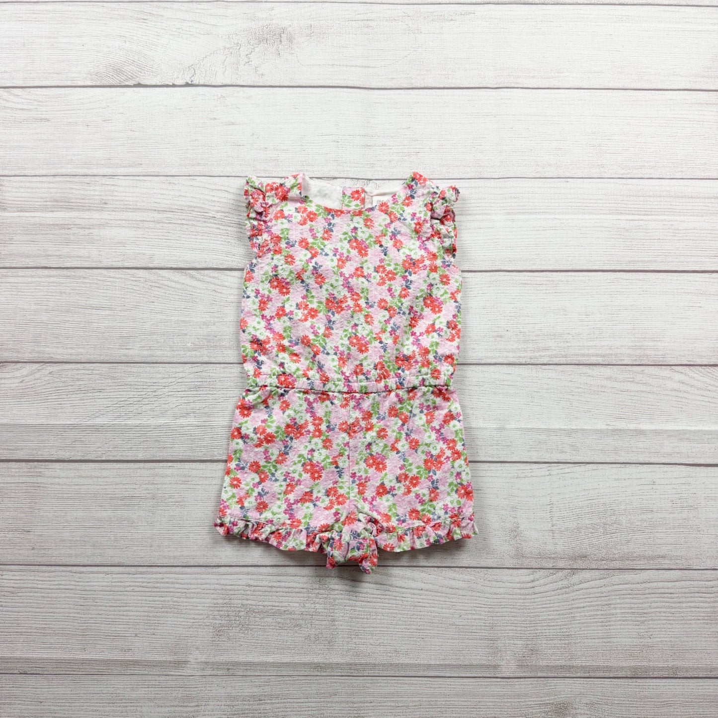Gymboree Toddler Girls Floral Romper Pink Red Green Ruffle Trim 2T