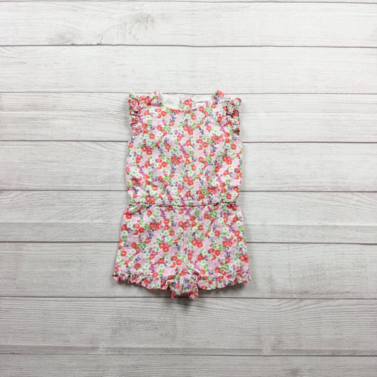 Gymboree Toddler Girls Floral Romper Pink Red Green Ruffle Trim 2T