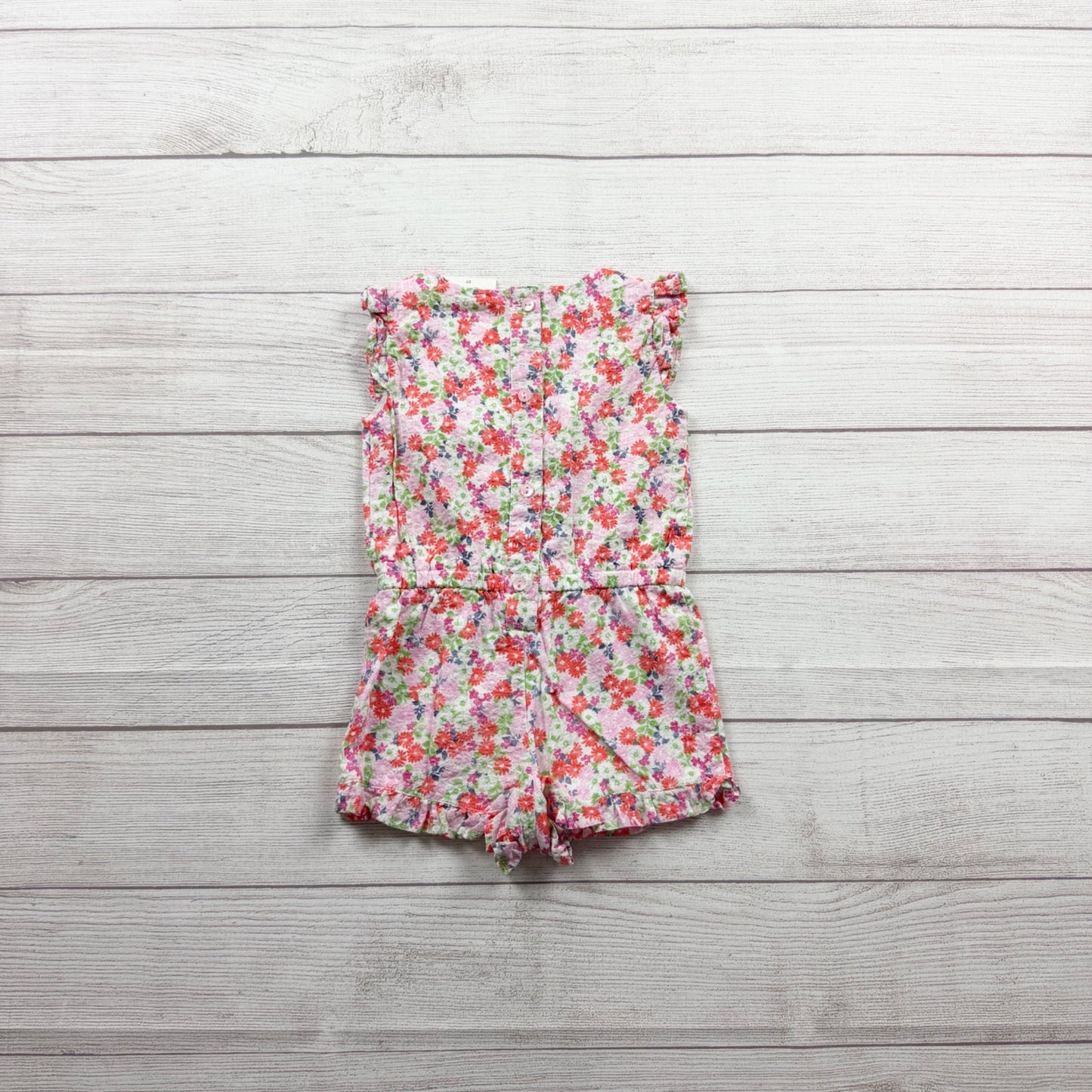 Gymboree Toddler Girls Floral Romper Pink Red Green Ruffle Trim 2T