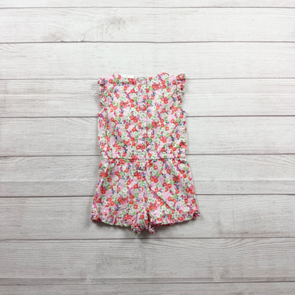 Gymboree Toddler Girls Floral Romper Pink Red Green Ruffle Trim 2T