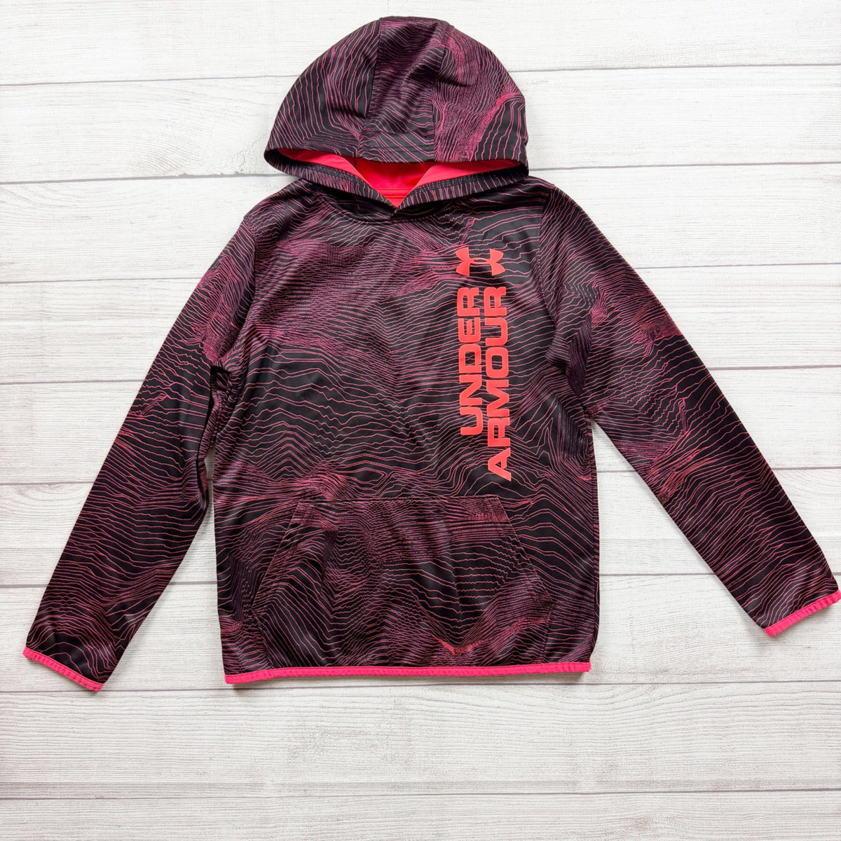 Under Armour Youth ColdGear Hoodie Black Neon Pink Loose Fit L