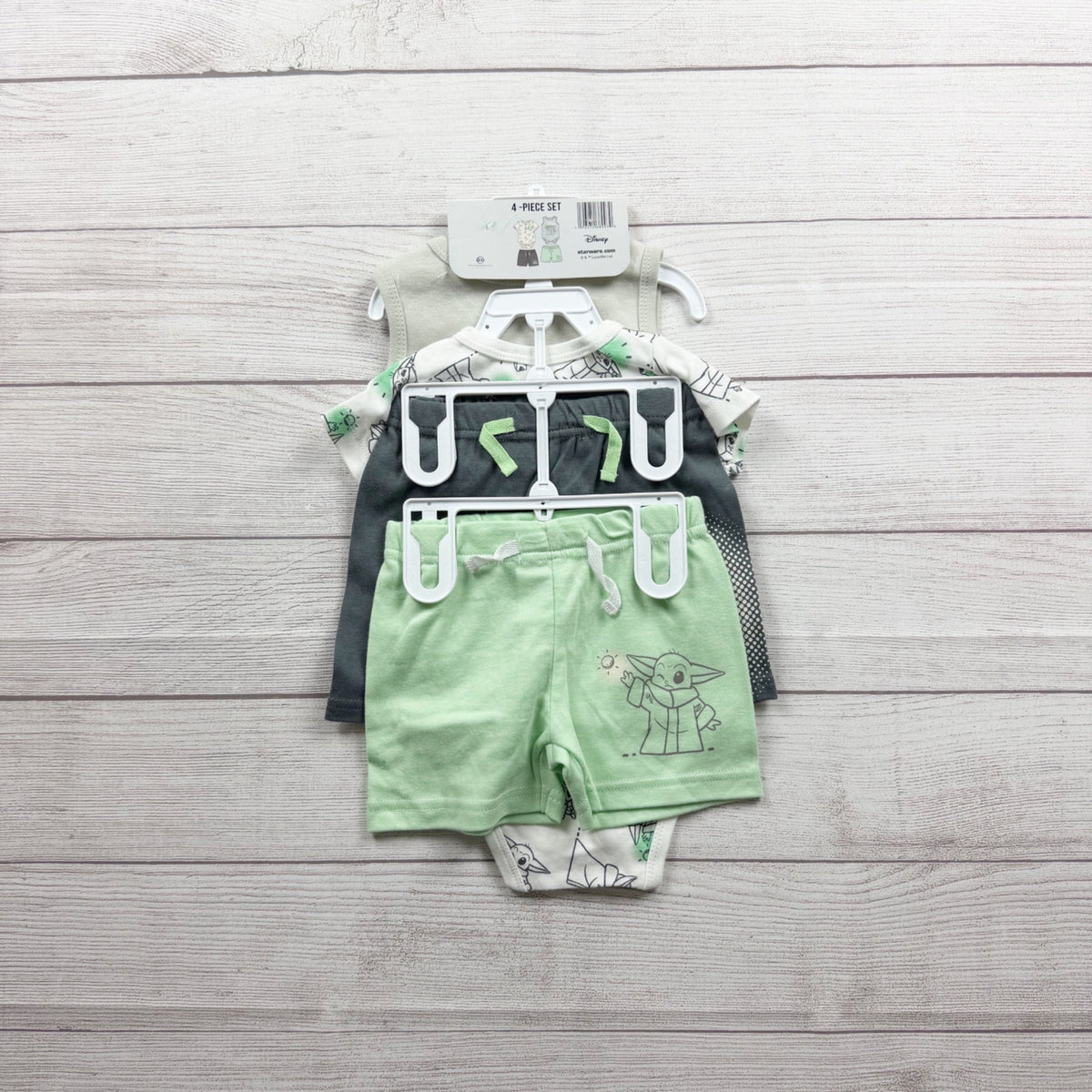 Star Wars Mandalorian Baby 4-Piece Outfit Set Bodysuits Shorts NWT 6-9 Months