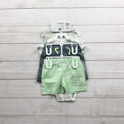 Star Wars Mandalorian Baby 4-Piece Outfit Set Bodysuits Shorts NWT 6-9 Months