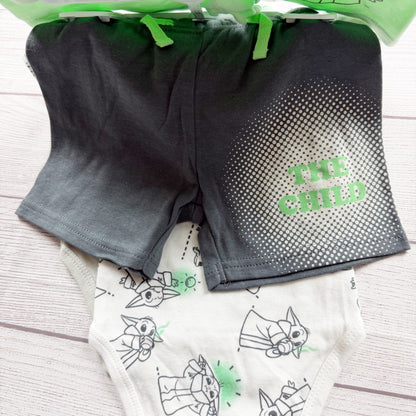 Star Wars Mandalorian Baby 4-Piece Outfit Set Bodysuits Shorts NWT 6-9 Months