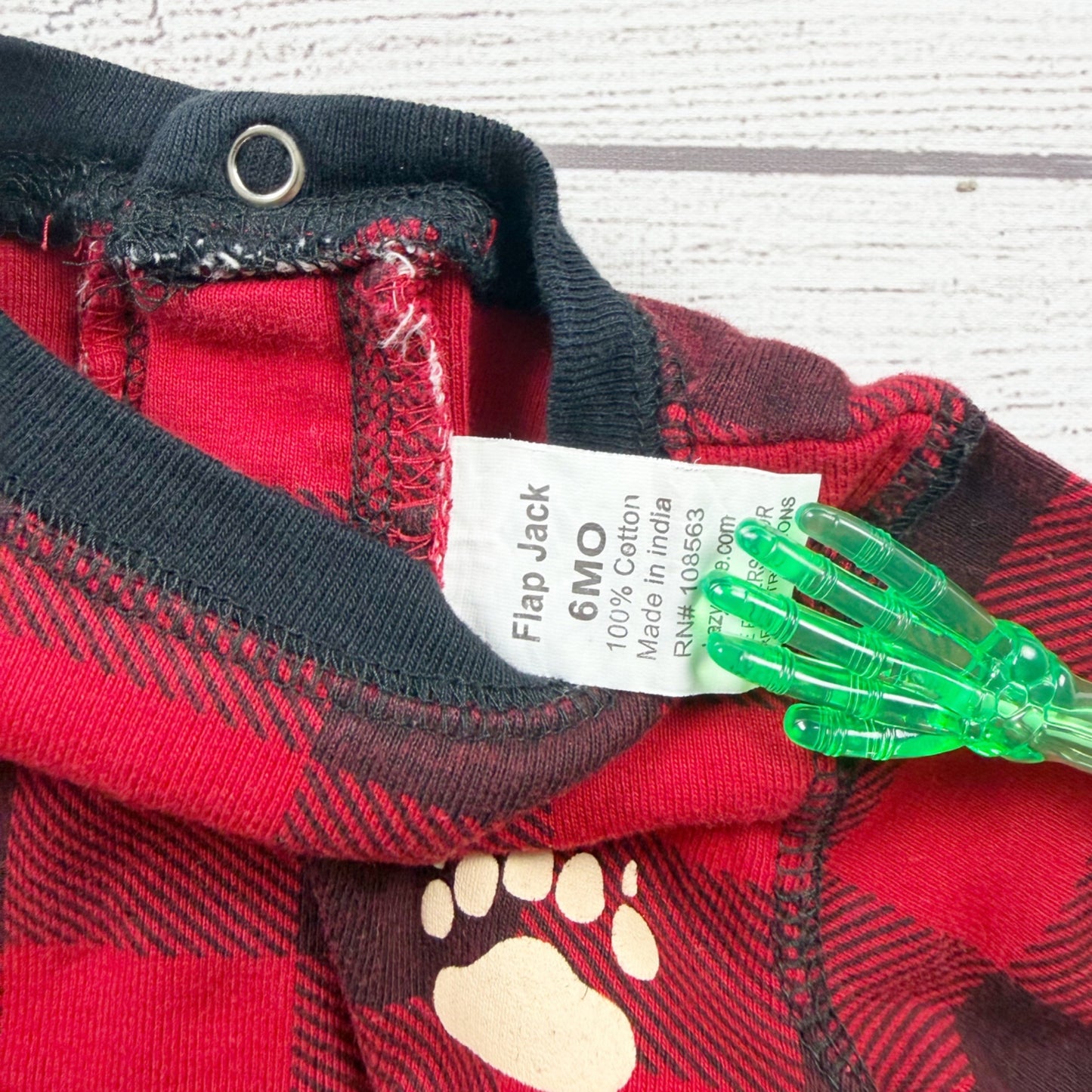 FlapJackKids Baby Romper Buffalo Plaid Bear Cheeks One Piece 6 Months