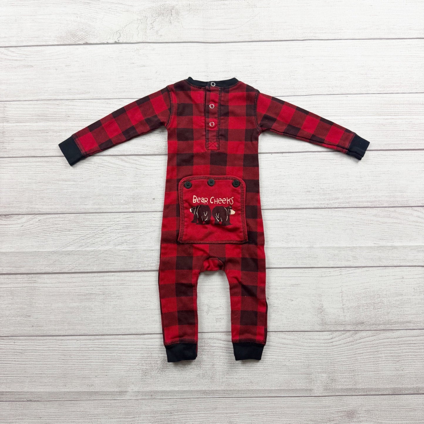FlapJackKids Baby Romper Buffalo Plaid Bear Cheeks One Piece 6 Months