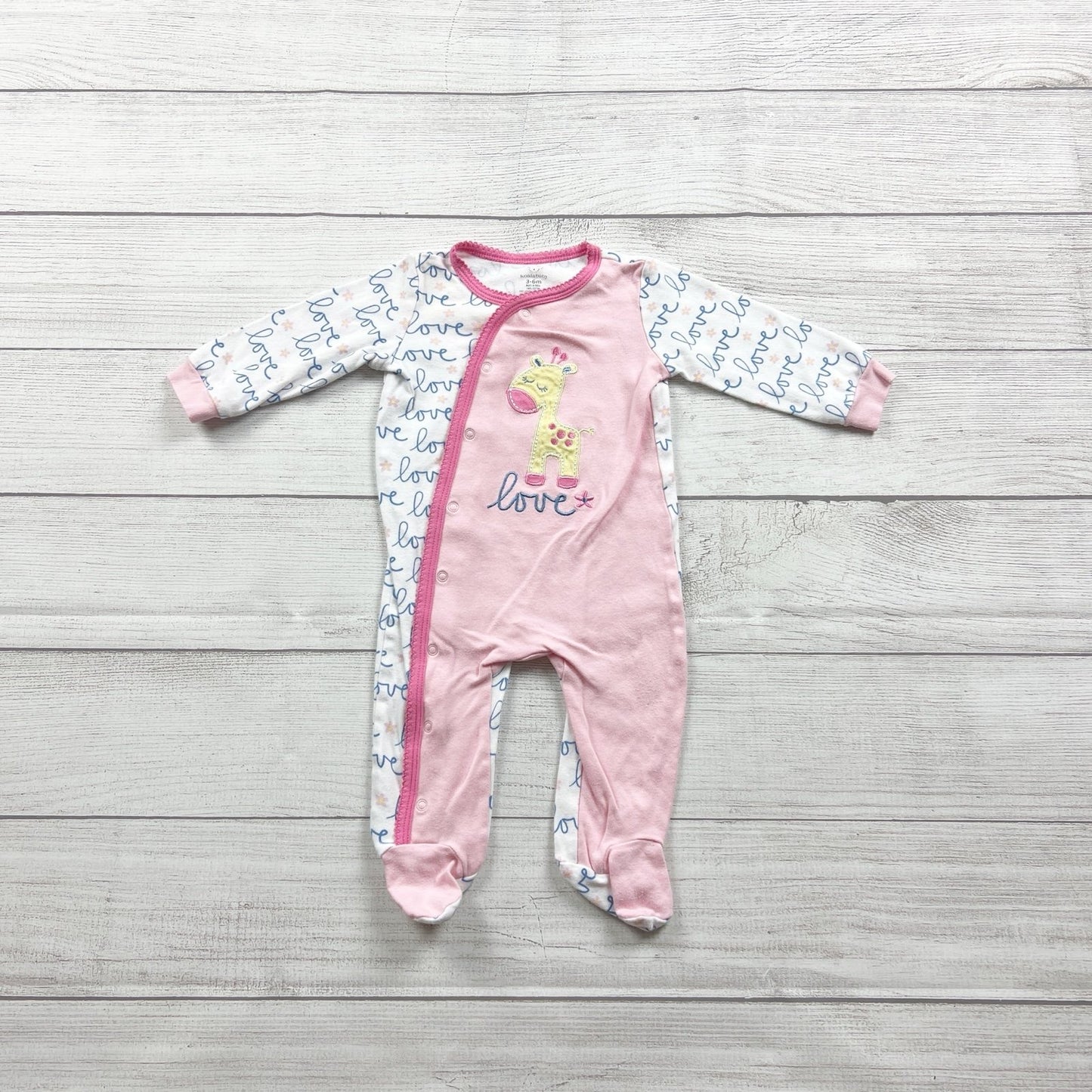 Koala Baby Pink Giraffe Infant Footed Long Sleeve Snap Pajamas 3-6 Months