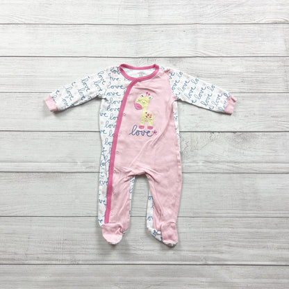 Koala Baby Pink Giraffe Infant Footed Long Sleeve Snap Pajamas 3-6 Months