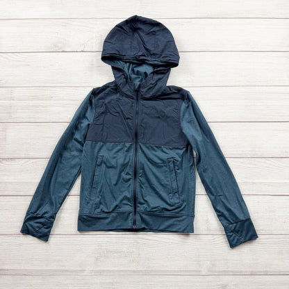 All in Motion Kids Lightweight Hooded Jacket Navy Teal Color Block S 6-7