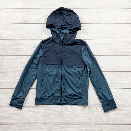 All in Motion Kids Lightweight Hooded Jacket Navy Teal Color Block S 6-7