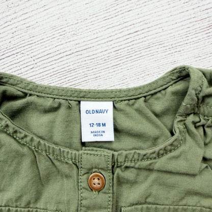 Old Navy Baby Girl Utility Romper Olive Green Sleeveless 12-18 Months