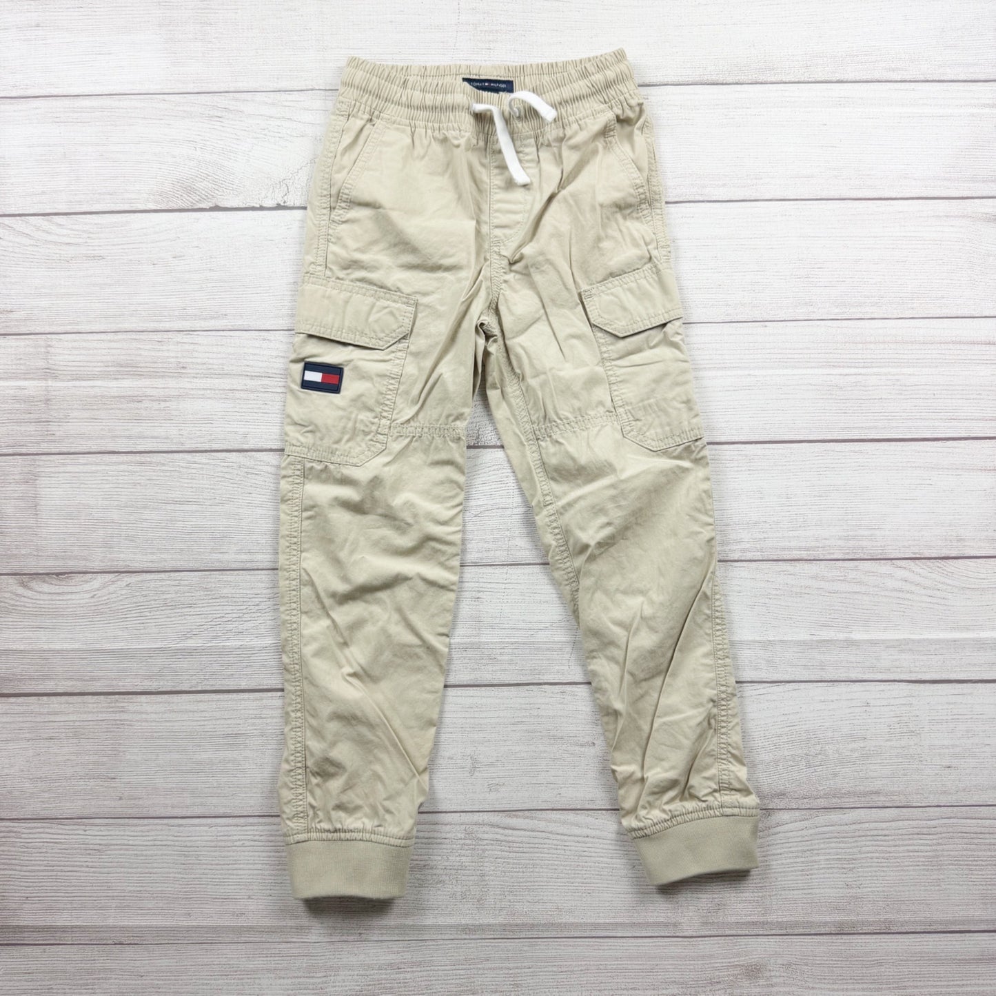 Tommy Hilfiger Boys Beige Cargo Jogger Pants Elastic Waist Durable Cotton 8