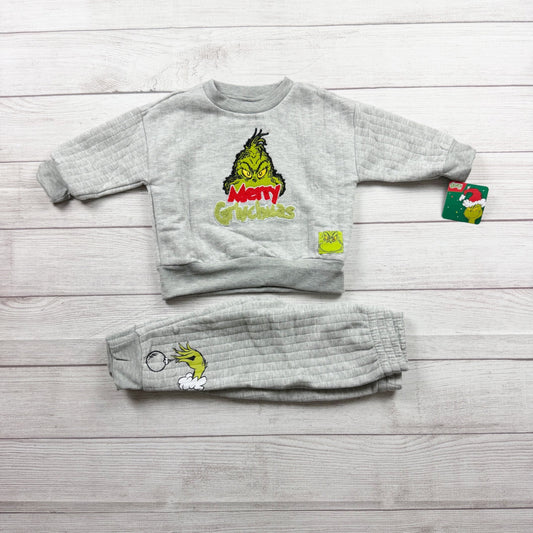 Dr. Seuss Grinch Toddler Outfit Gray 2 Piece Sweater Jogger Set NWT 12-18 Months