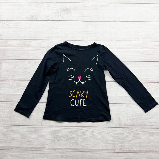 Lands End Girls Black Scary Cute Halloween Cat Graphic Long Sleeve Tee M 5-6