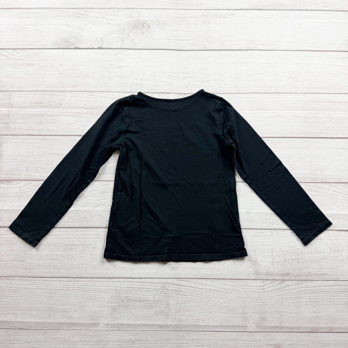 Lands End Girls Black Scary Cute Halloween Cat Graphic Long Sleeve Tee M 5-6
