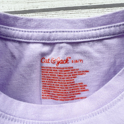 Cat & Jack Girls T-Shirt Purple Back to School Graphic Tee S 6-7