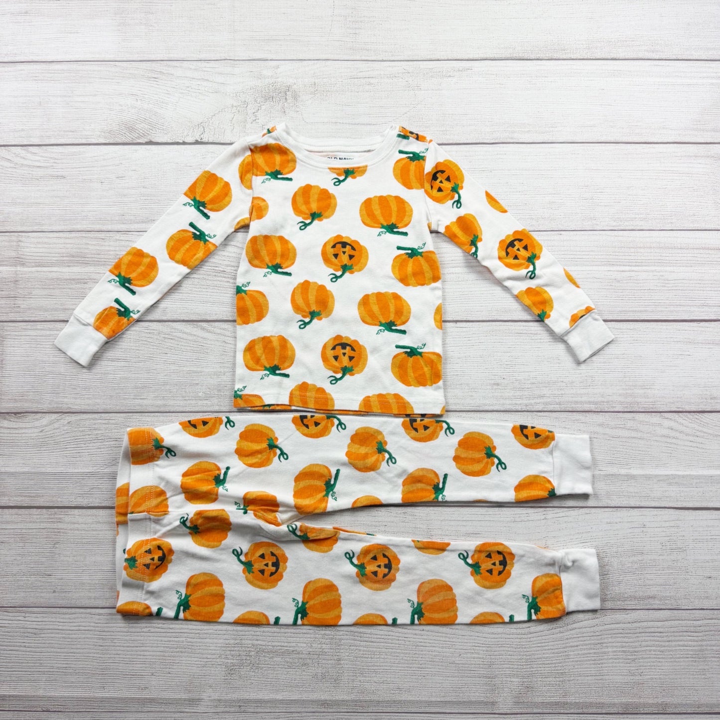 Old Navy Halloween Pumpkin Print Kids Pajamas Set White Orange 4T