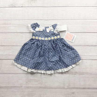 Bonnie Jean Baby Girls Dress Navy Gingham Floral Eyelet Trim NWT 6-9 Months