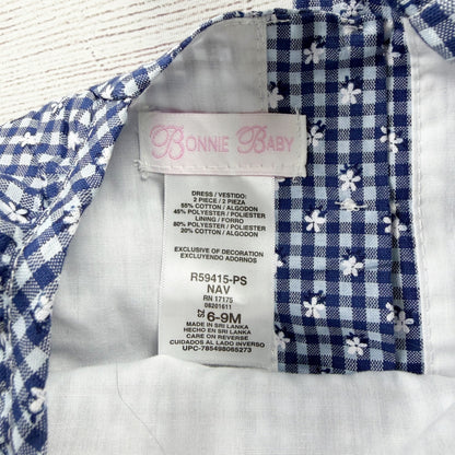 Bonnie Jean Baby Girls Dress Navy Gingham Floral Eyelet Trim NWT 6-9 Months