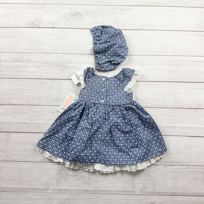 Bonnie Jean Baby Girls Dress Navy Gingham Floral Eyelet Trim NWT 6-9 Months