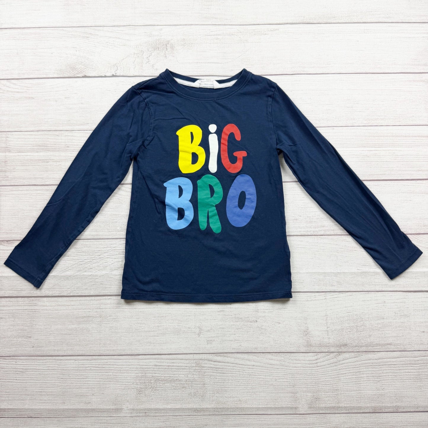 H&M Boys Navy Long Sleeve Big Bro Graphic Tee Cotton Blend 6-8
