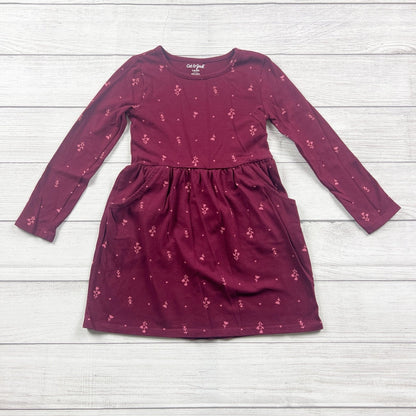 Cat & Jack Girls Dress Burgundy Long Sleeve Floral Pocket Dress S 6 6X